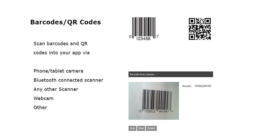 evoke rapid application development allows barcodes and Qr codes added to your apps